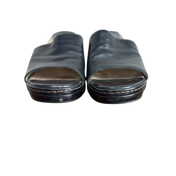 Cole Haan Country Women’s Black Leather Open Toe Chunky High Heel Mule Size 7 - Picture 3 of 10